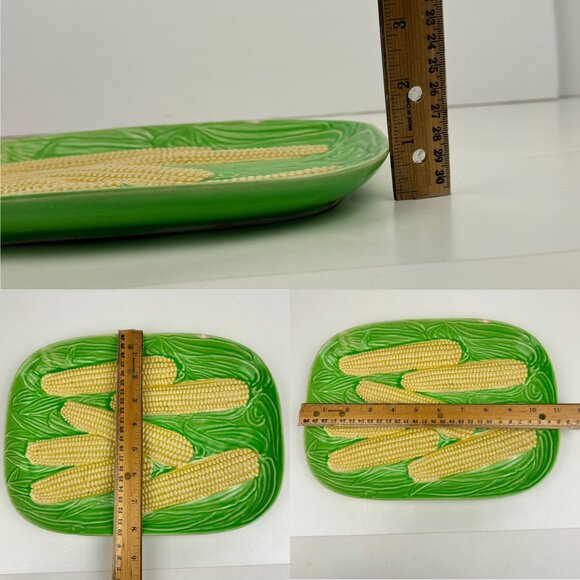 Vtg Ceramic Corn‎ on the Cob Platter Textured Green Yellow Serving Decor Japan - Picture 3 of 10
